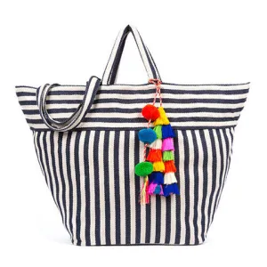 Navy & White Striped Beach Tote