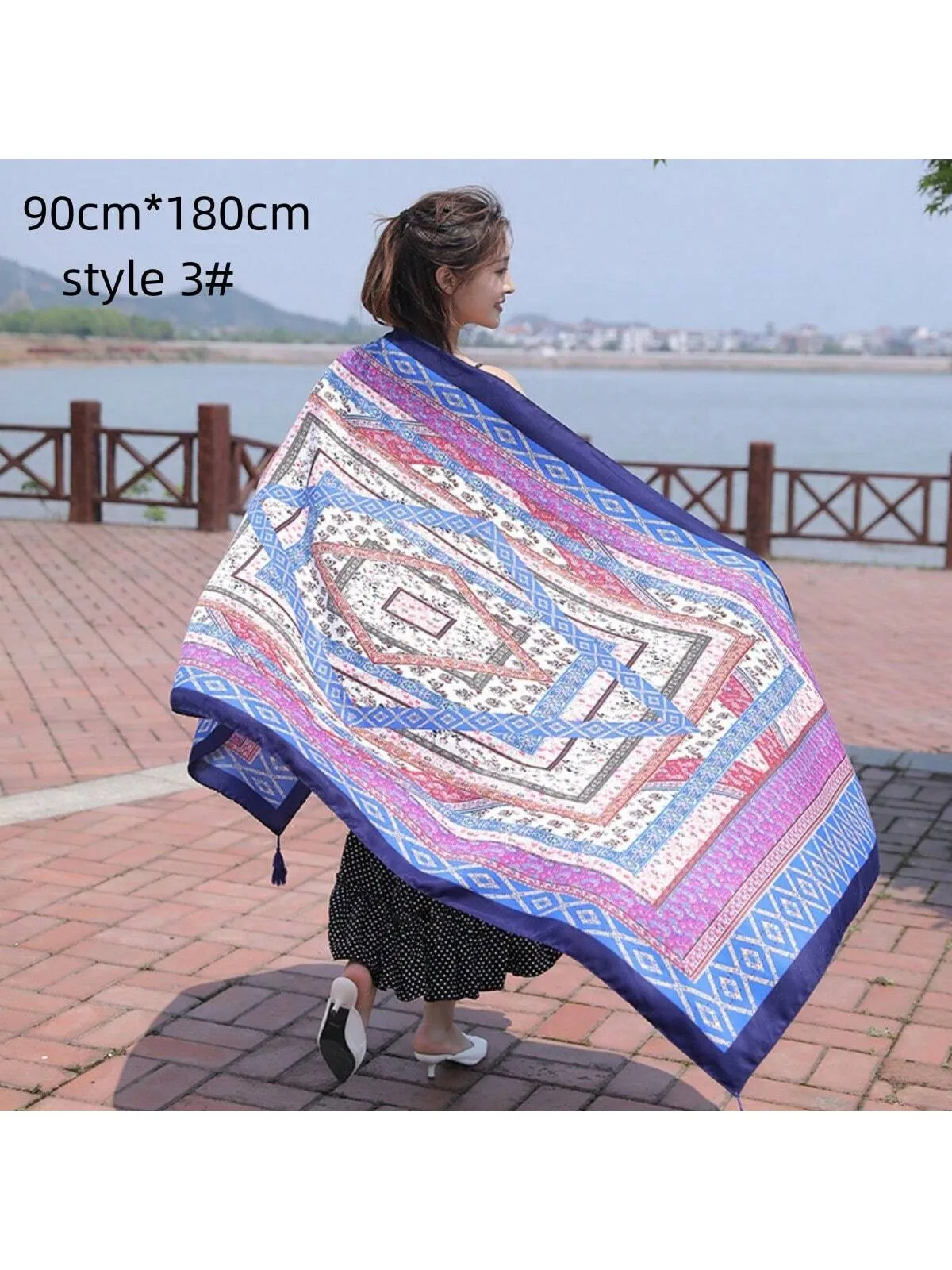 1pc Summer Cotton-Linen Travel Scarf Sunscreen Shawl Women's Beach Towel For Holiday And Air-Conditioned Places