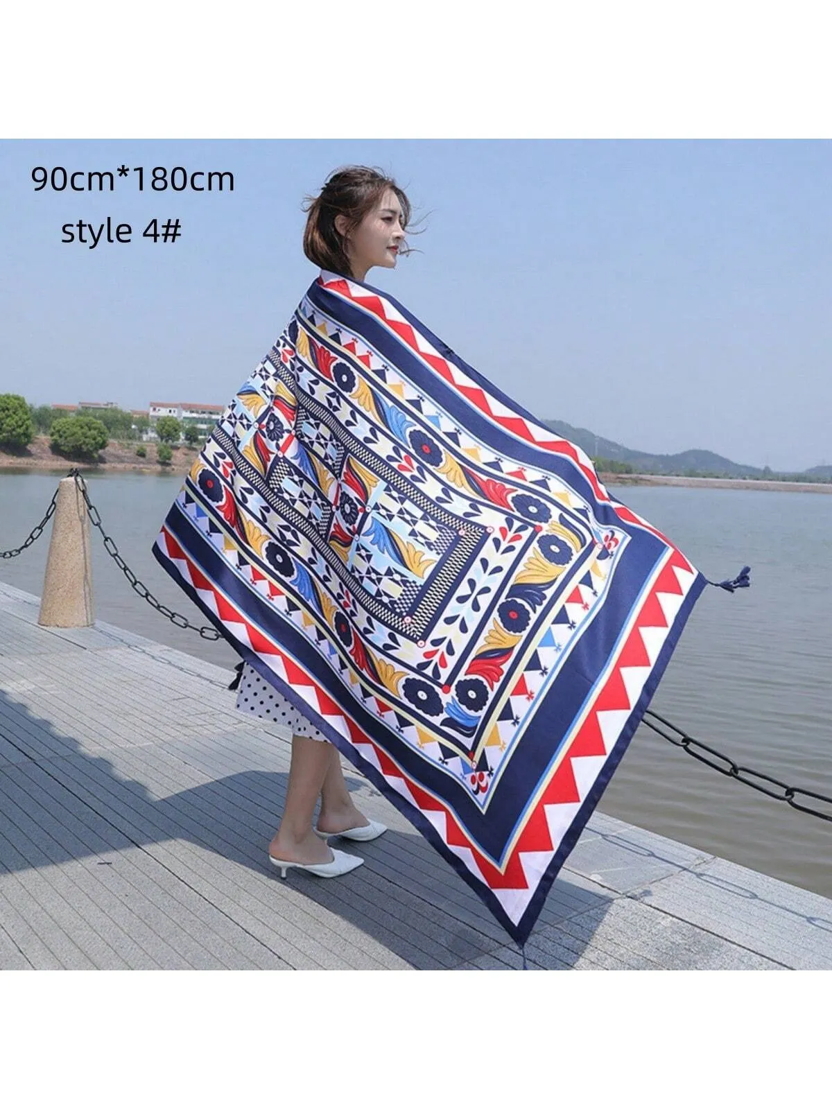 1pc Summer Cotton-Linen Travel Scarf Sunscreen Shawl Women's Beach Towel For Holiday And Air-Conditioned Places