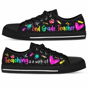 2Nd Grade Teaching Is A Work Of Heart Low Top Shoes, Teacher Shoes, Low Top Sneakers