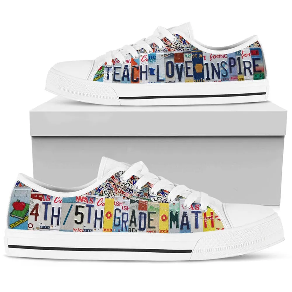 4Th 5Th Grade Math License Plates Low Top Shoes, Teacher Shoes, Low Top Sneakers