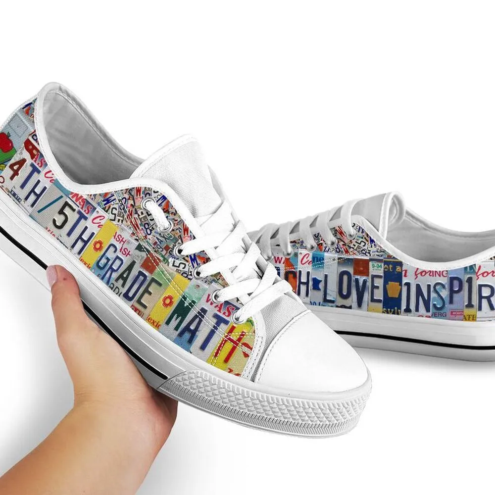 4Th 5Th Grade Math License Plates Low Top Shoes, Teacher Shoes, Low Top Sneakers