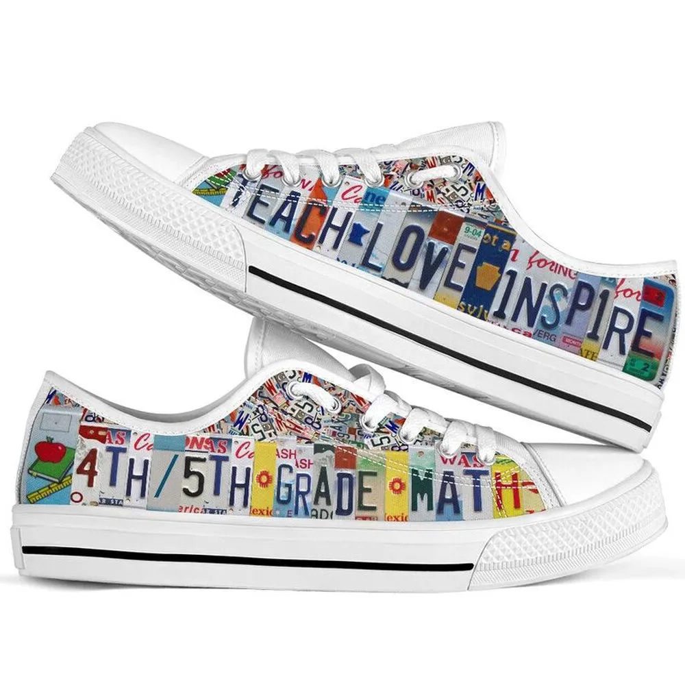 4Th 5Th Grade Math License Plates Low Top Shoes, Teacher Shoes, Low Top Sneakers