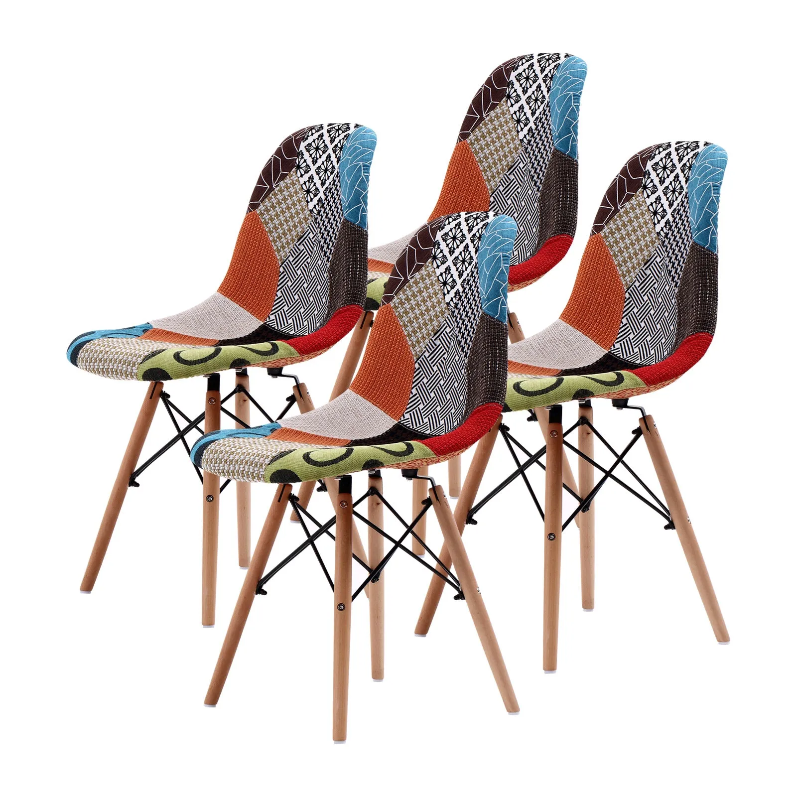 4X Multi-Colour Fabric Retro Dining Chairs Beechwood Legs La Bella