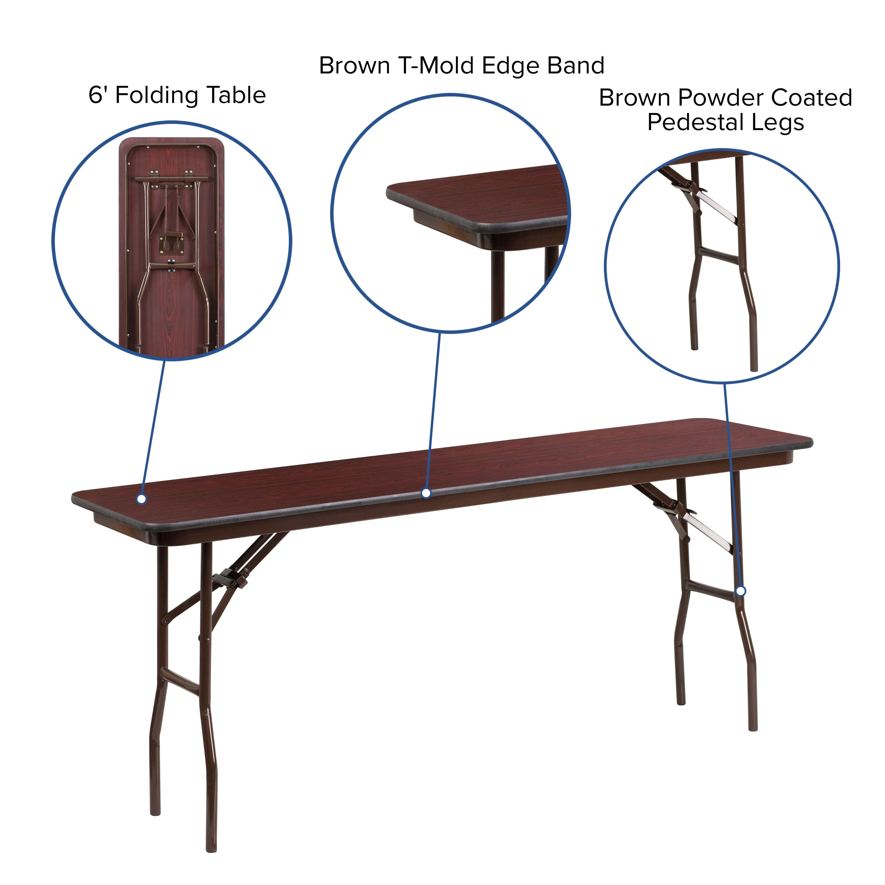 6-Foot Mahogany Melamine Laminate Folding Training Table