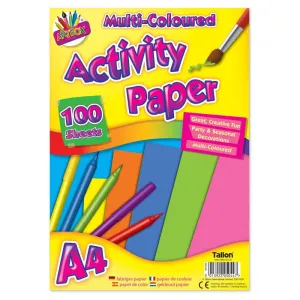 A4 Activity Paper - 100 Sheets Assorted Bright Colours Craft Scrapbooking Art Supplies