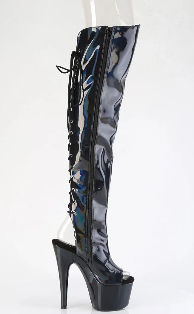 ADORE-3019HWR Black Holo Knee High Boots