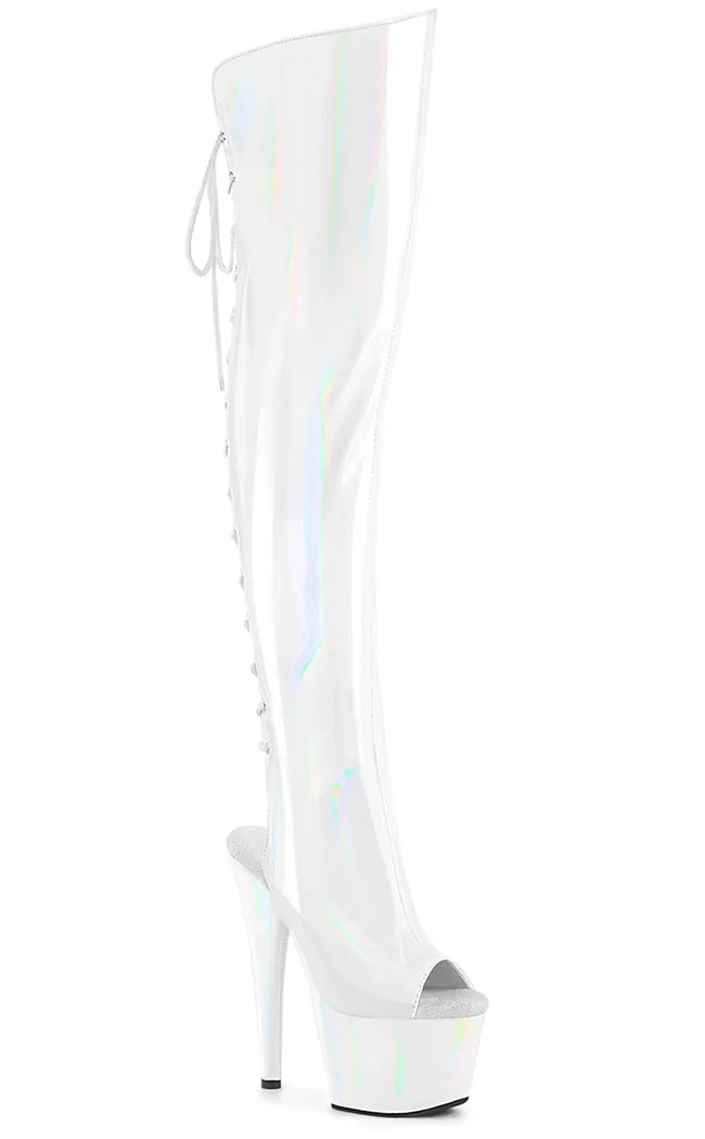 ADORE-3019HWR White Holo Knee High Boots