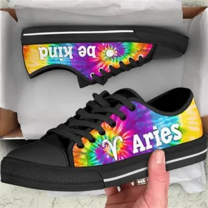 Aries Zodiac Bekind Tie Dye Canvas Low Top Shoes, Low Top Sneaker, Low Top Canvas Shoes