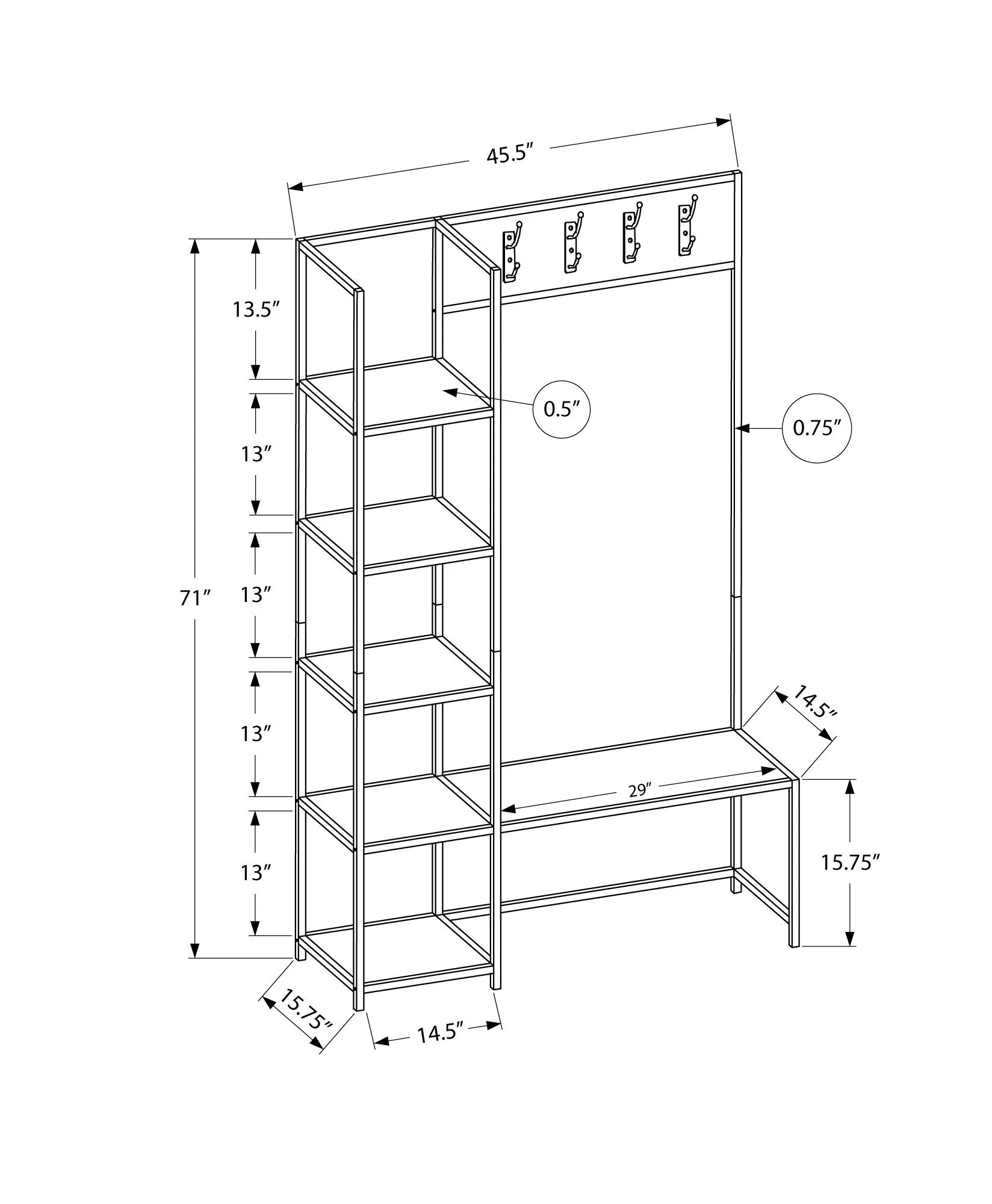 Bench - 72"H / Black / Black Metal Hall Entry