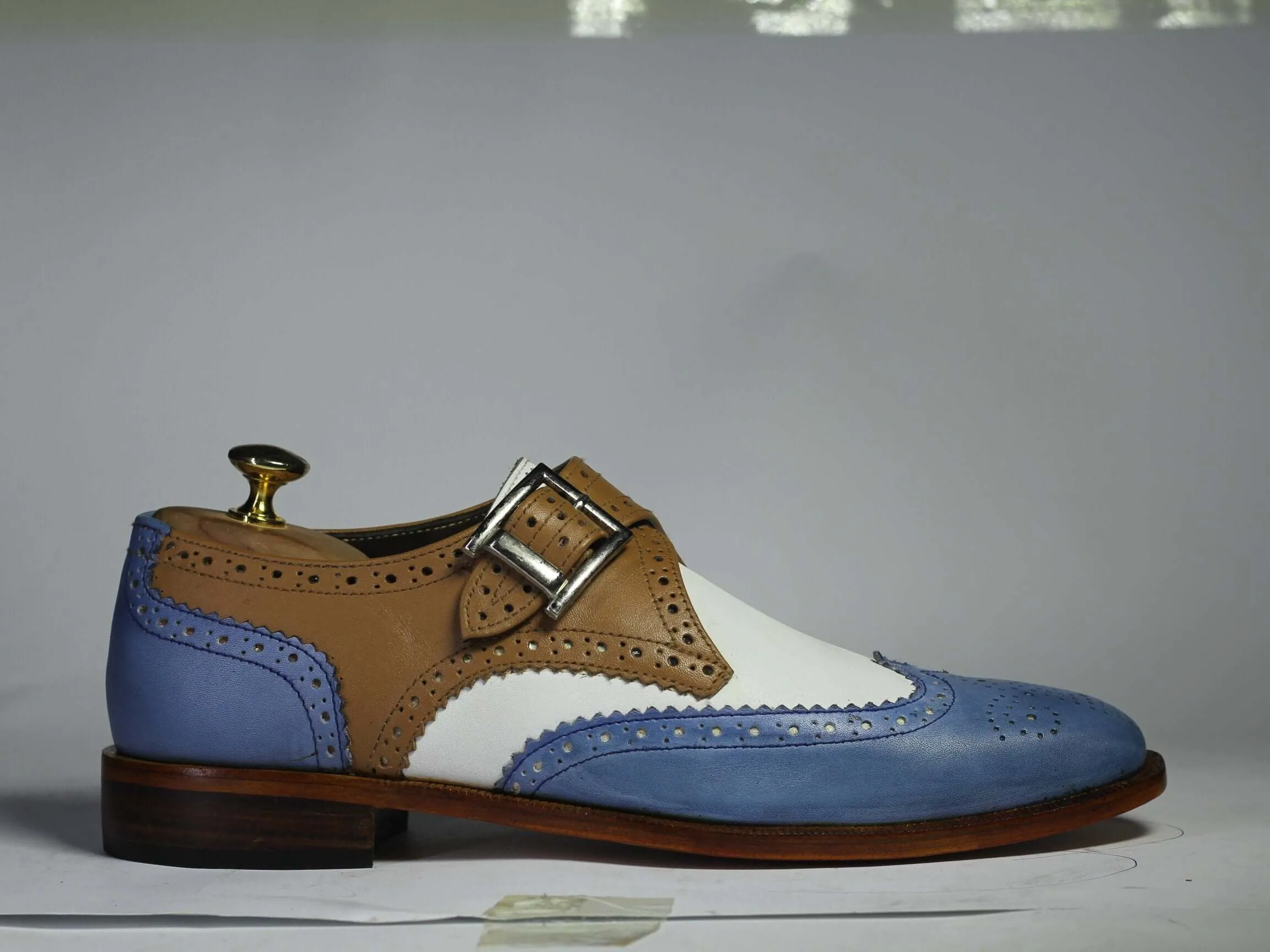 Bespoke Multi Color Leather Buckle up Shoe for Men's