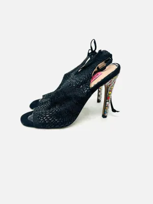 Betsey Johnson Size 5.5 Black/Multi Faux Leather Embellished Shoes Heels