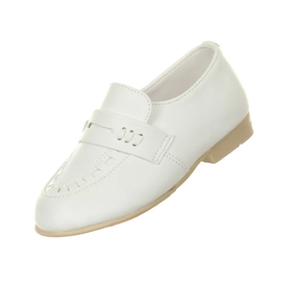 Big Boys White Front Detailing Quality Dress Shoes 11-4 Kids