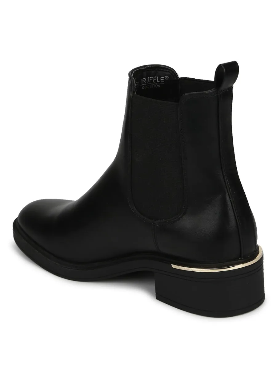 Black PU Low Heel Ankle Boots