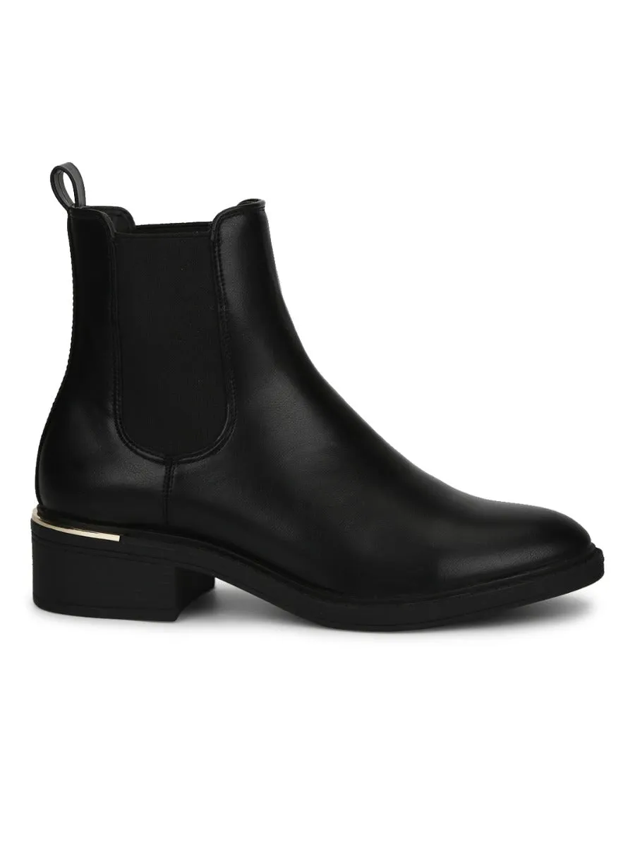 Black PU Low Heel Ankle Boots