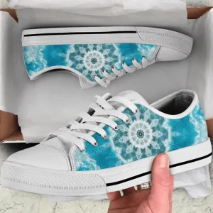 Blue Green Teal Ocean Mandala Low Top Shoes, Low Top Sneaker, Low Top Canvas Shoes