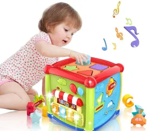 Brand Conquer 6 In 1 Learning Cube Educational & Learning Activity Toy Including Blocks, Clock, Alphabets-Tree,Transportation Vehicles,Music Keyboard & Mirror For Kids (6 In 1 Small Cube),Multicolor