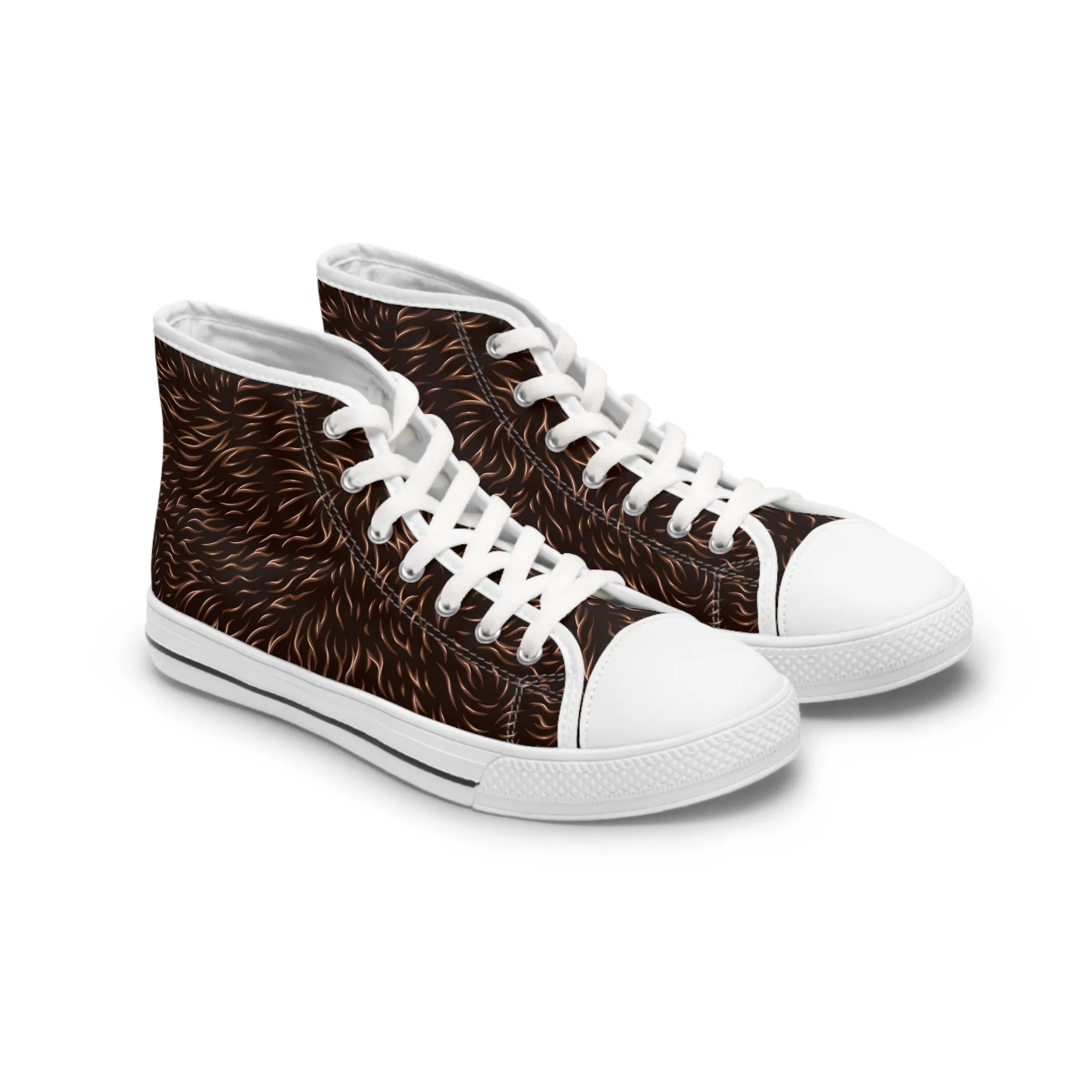 Brown Wolf Fur Women's High Top Sneakers