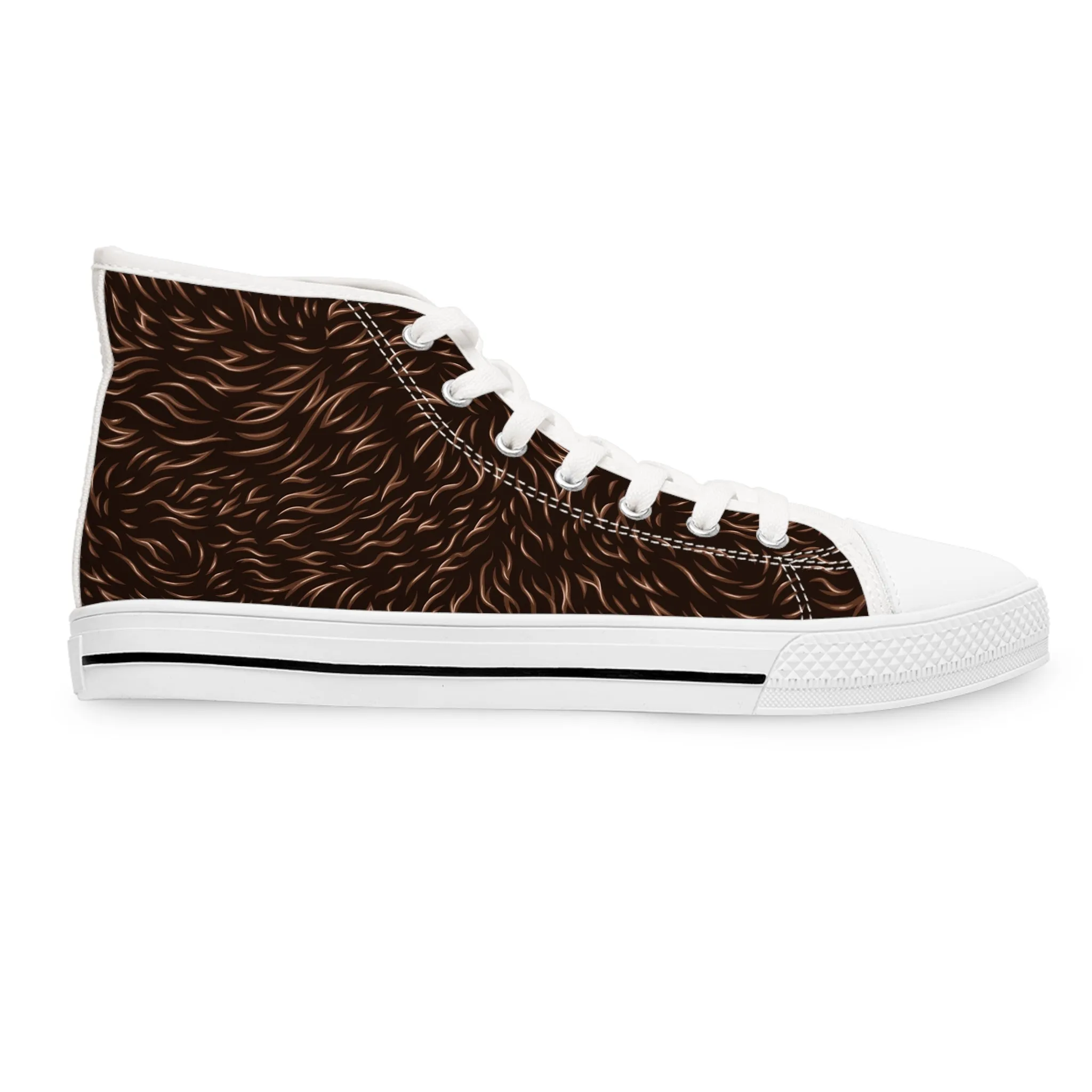 Brown Wolf Fur Women's High Top Sneakers