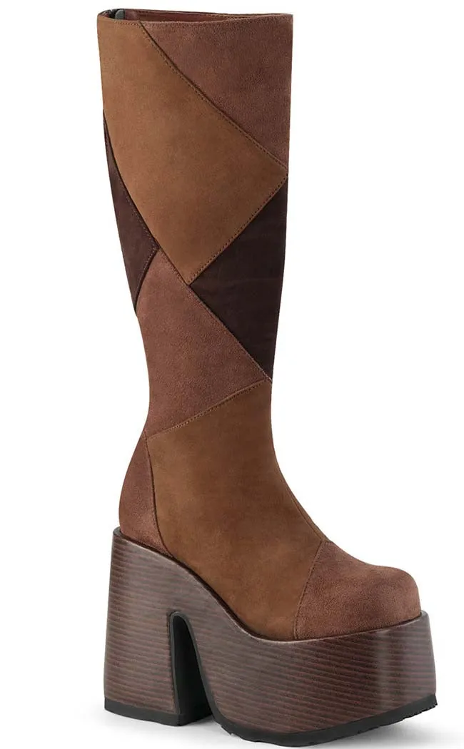 CAMEL-280 Brown Vegan Suede Patchwork Knee Boots