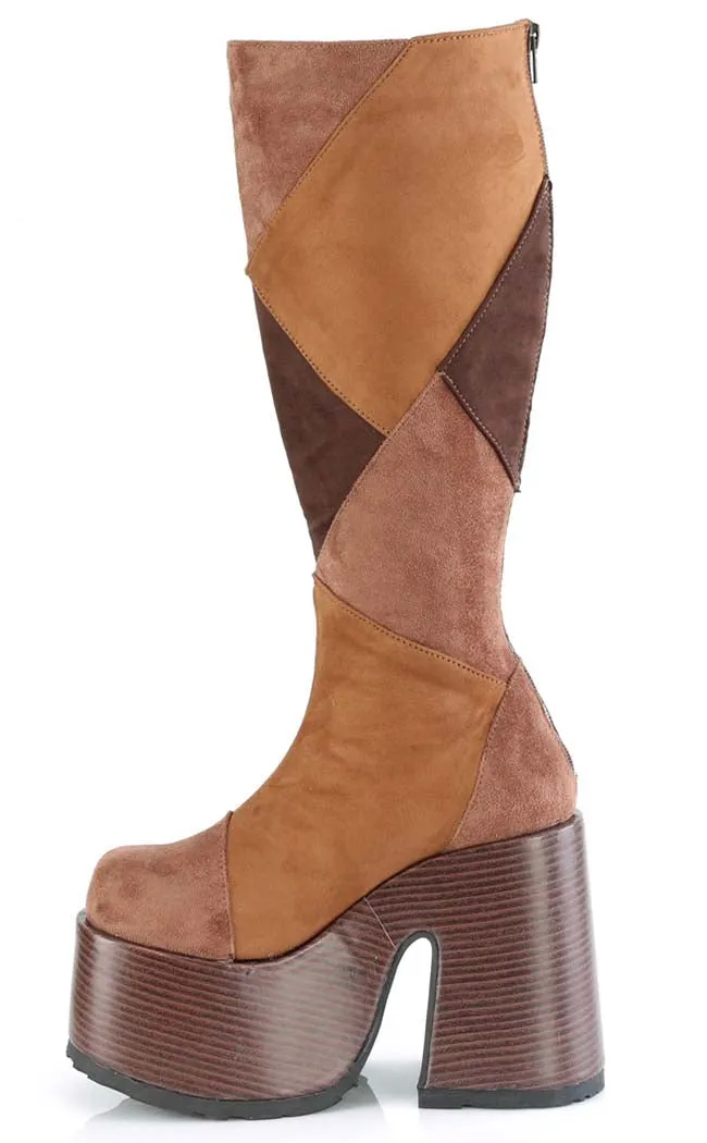 CAMEL-280 Brown Vegan Suede Patchwork Knee Boots