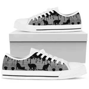 Cat Mom White Brick Wall Low Top Shoes - Trendy Footwear, Cat Canvas Shoes