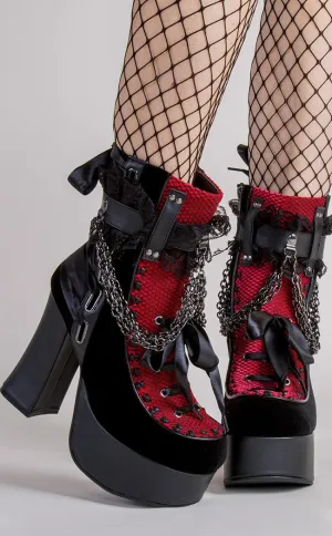 CHARADE-110 Black/Red Velvet Boots