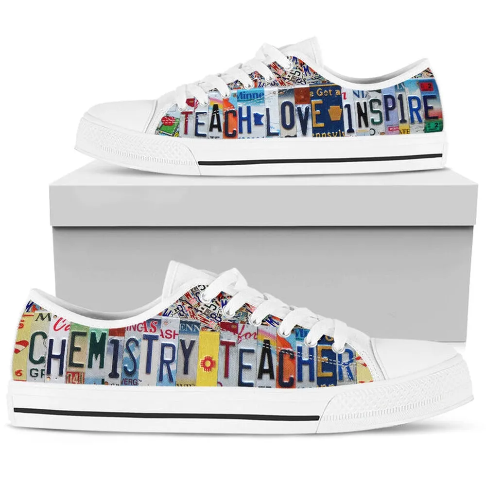 Chemistry Teacher Inspire License Plates Low Top Shoes, Teacher Shoes, Low Top Sneakers