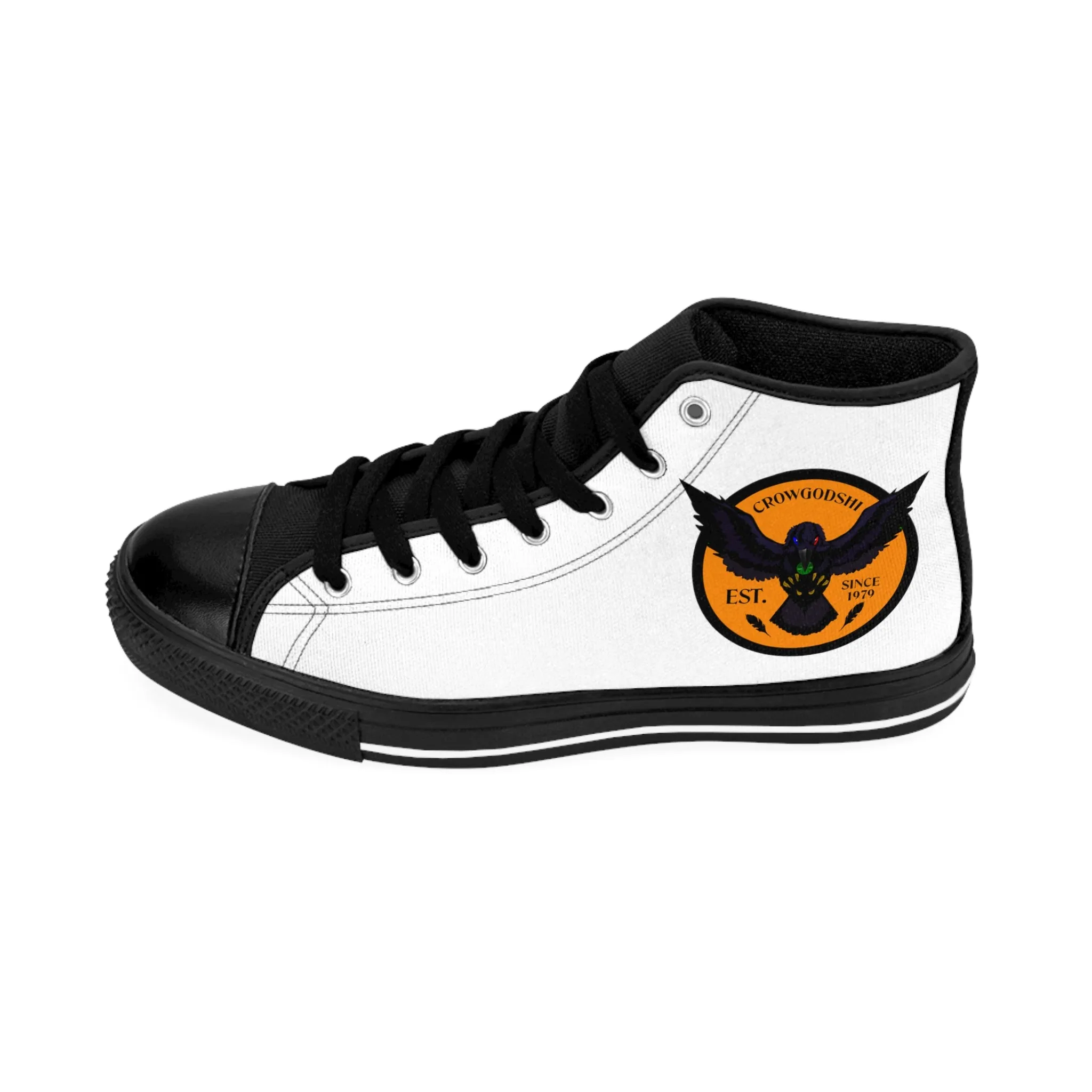 Crowgodshi 2nd Gen. High-Tops, White on White w/ ORANGE LOGO