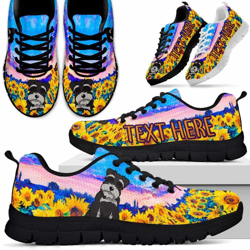 Custom Name Schnauzer Sneaker, Schnauzer Sunflower Sky Sneakers Running Shoes, Best Running Shoes