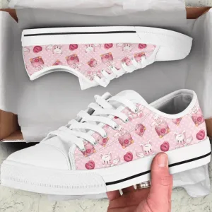 Cute Kitty Low Top Shoes, Animal Print Canvas Shoes, Print On Canvas Shoes