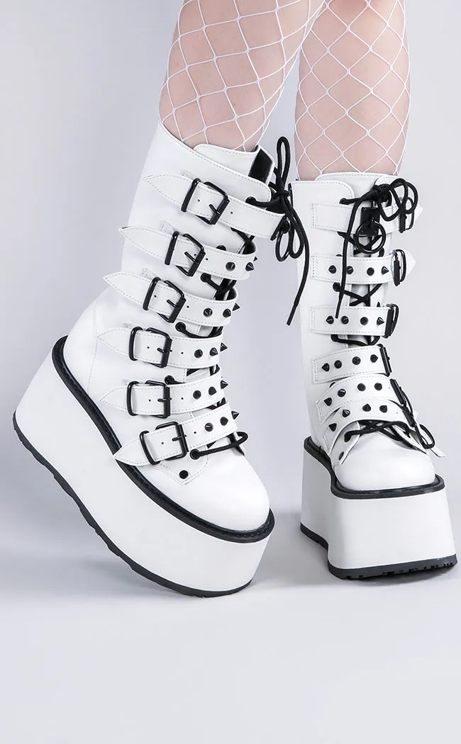 DAMNED-225 White Vegan Leather Boots