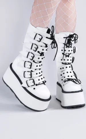 DAMNED-225 White Vegan Leather Boots