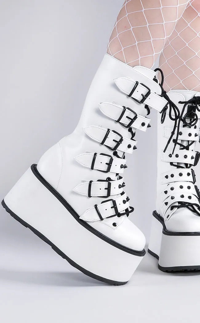 DAMNED-225 White Vegan Leather Boots