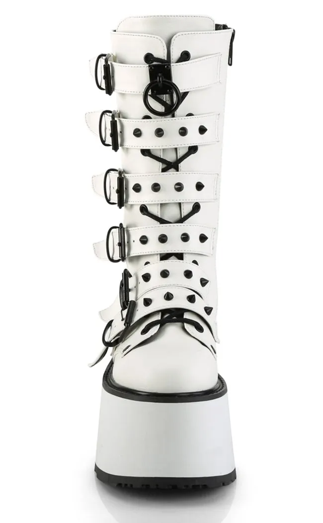 DAMNED-225 White Vegan Leather Boots