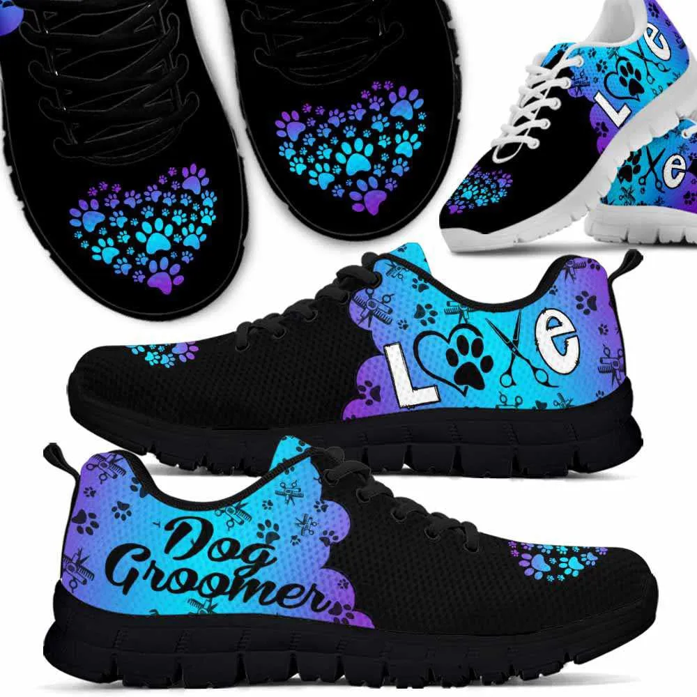 Dog Groomer Sneaker, Teal Purple Dog Groomer Gradient Love Heart Sneakers Shoes, Best Running Shoes, Unique Gifts For Dog Lovers