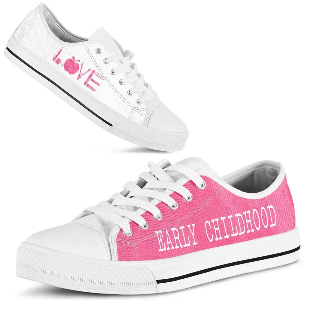 Early Childhood Love Pink White Shoes, Teacher Shoes, Low Top Sneakers