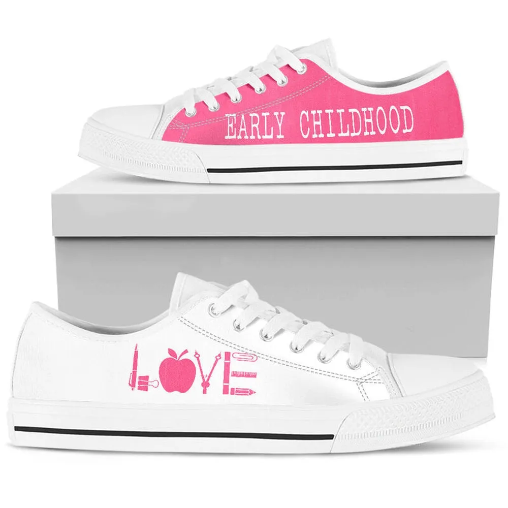 Early Childhood Love Pink White Shoes, Teacher Shoes, Low Top Sneakers