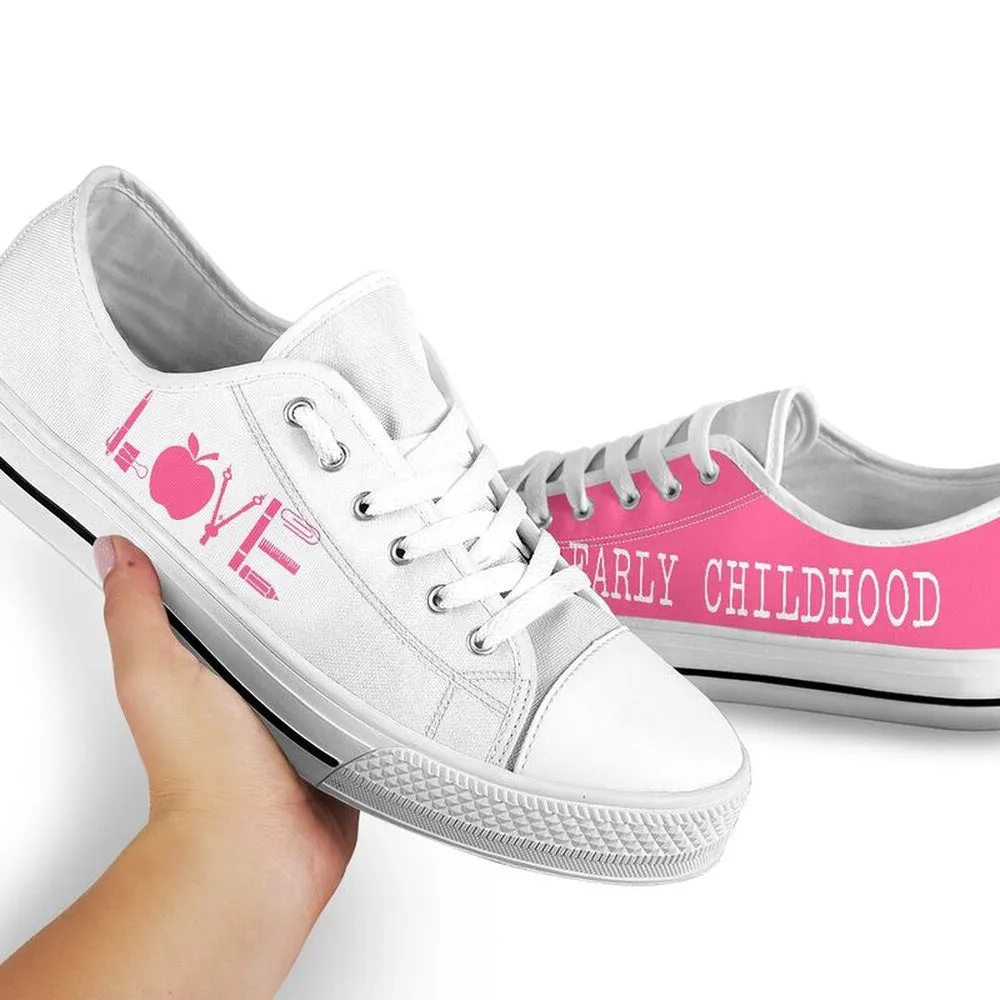 Early Childhood Love Pink White Shoes, Teacher Shoes, Low Top Sneakers