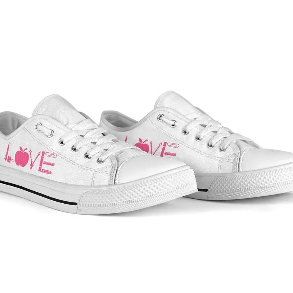 Early Childhood Love Pink White Shoes, Teacher Shoes, Low Top Sneakers