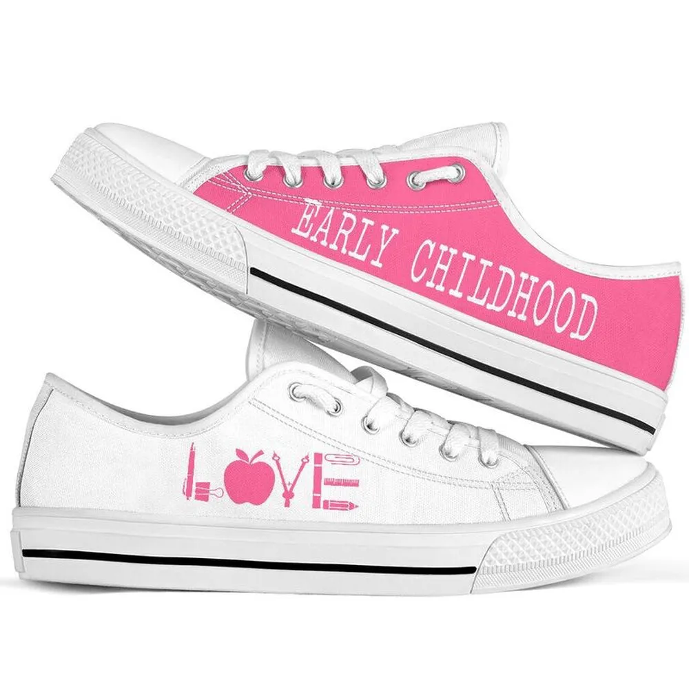 Early Childhood Love Pink White Shoes, Teacher Shoes, Low Top Sneakers