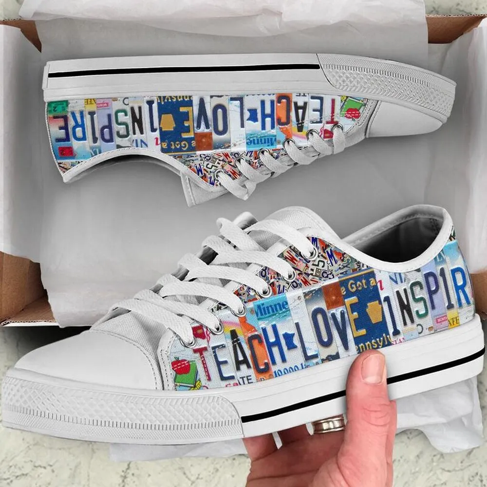 El Teacher Inspire License Plates Low Top Shoes, Teacher Shoes, Low Top Sneakers