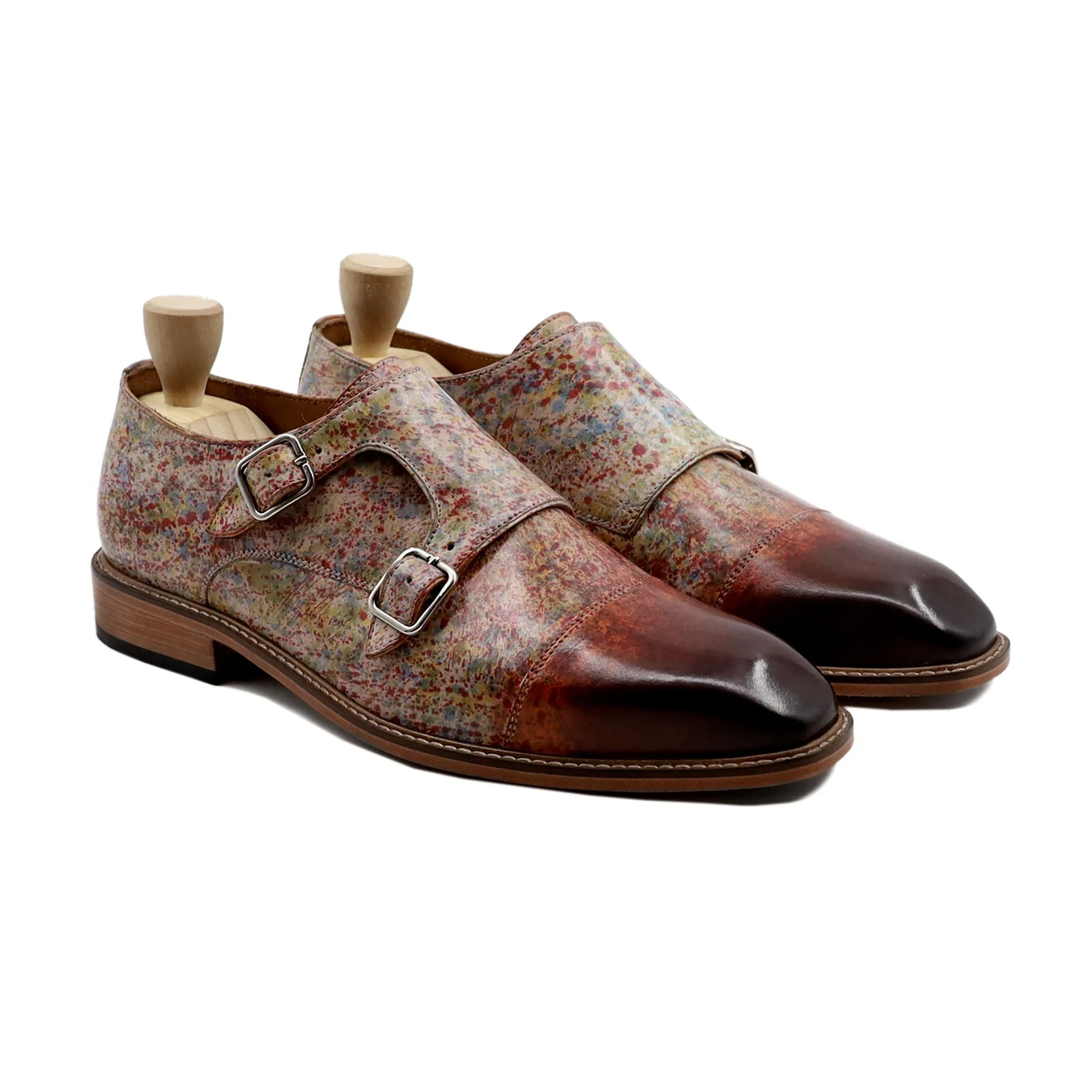 Emilio - Men's Multi Coloured Jackson Pollock Calf Leather Double Monkstrap