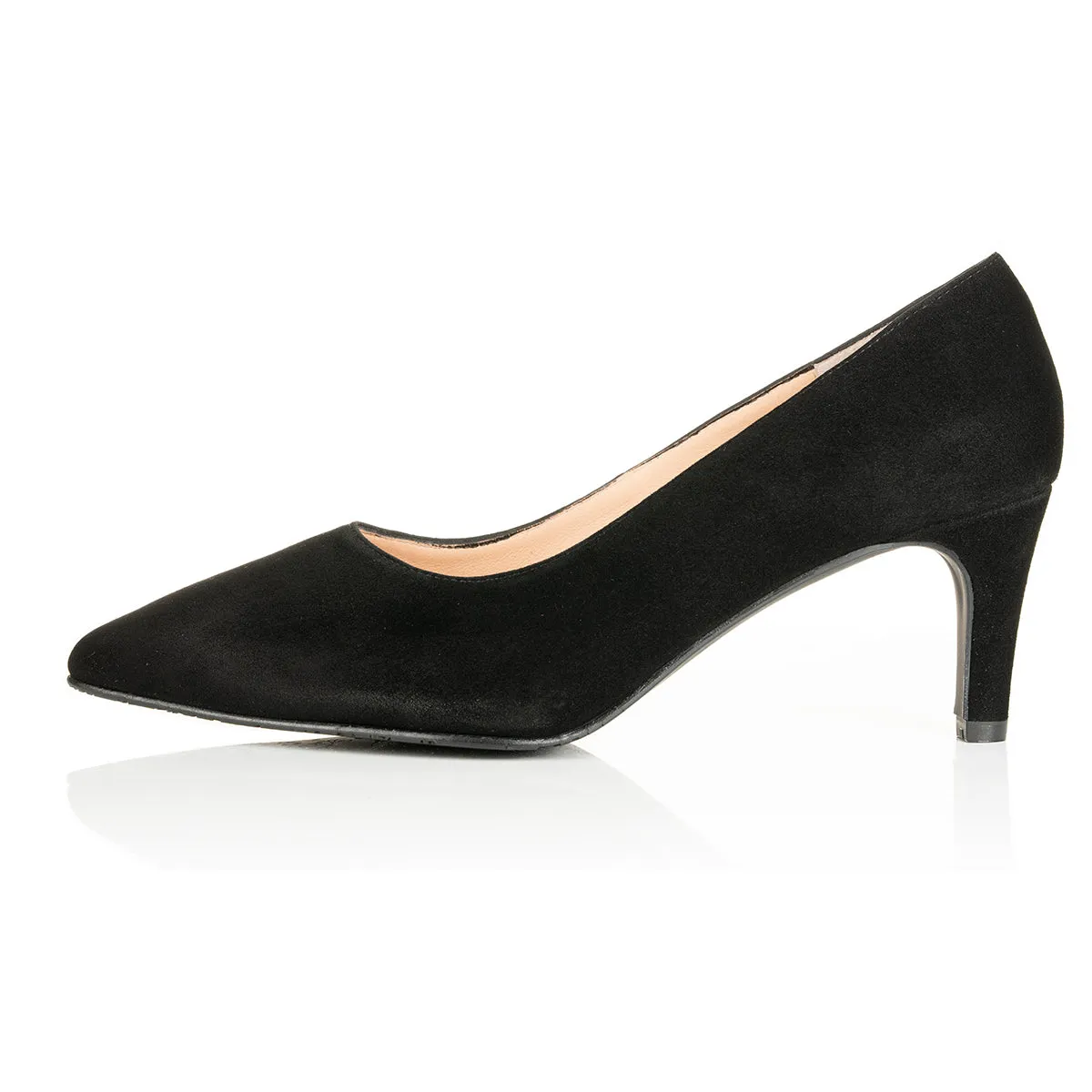 Eve Wide Fit Court Shoe – Black Suede