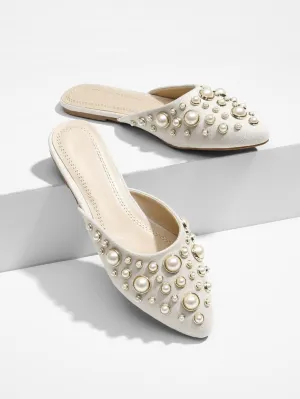 Faux Pearl Mule Flats