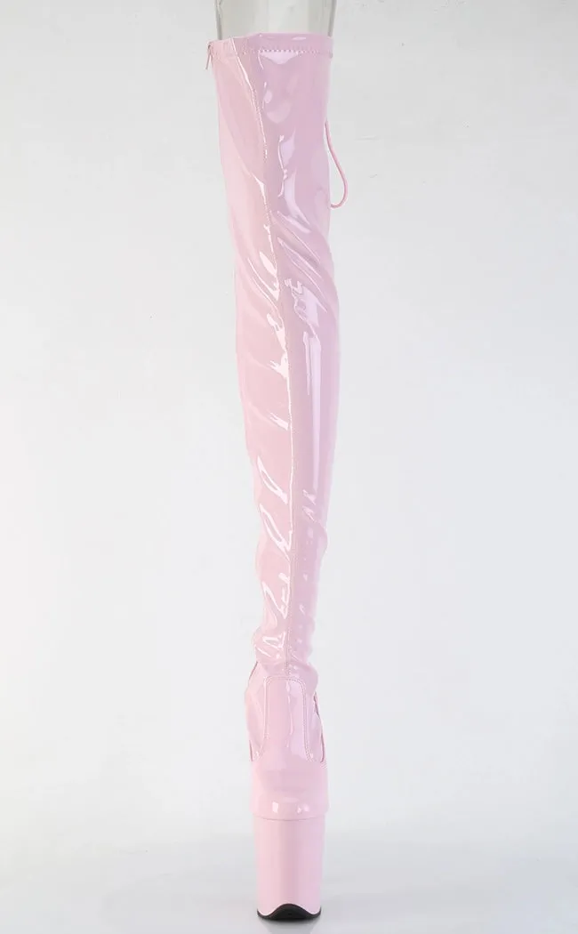 FLAMINGO-3850 Baby Pink Patent Thigh High Boots