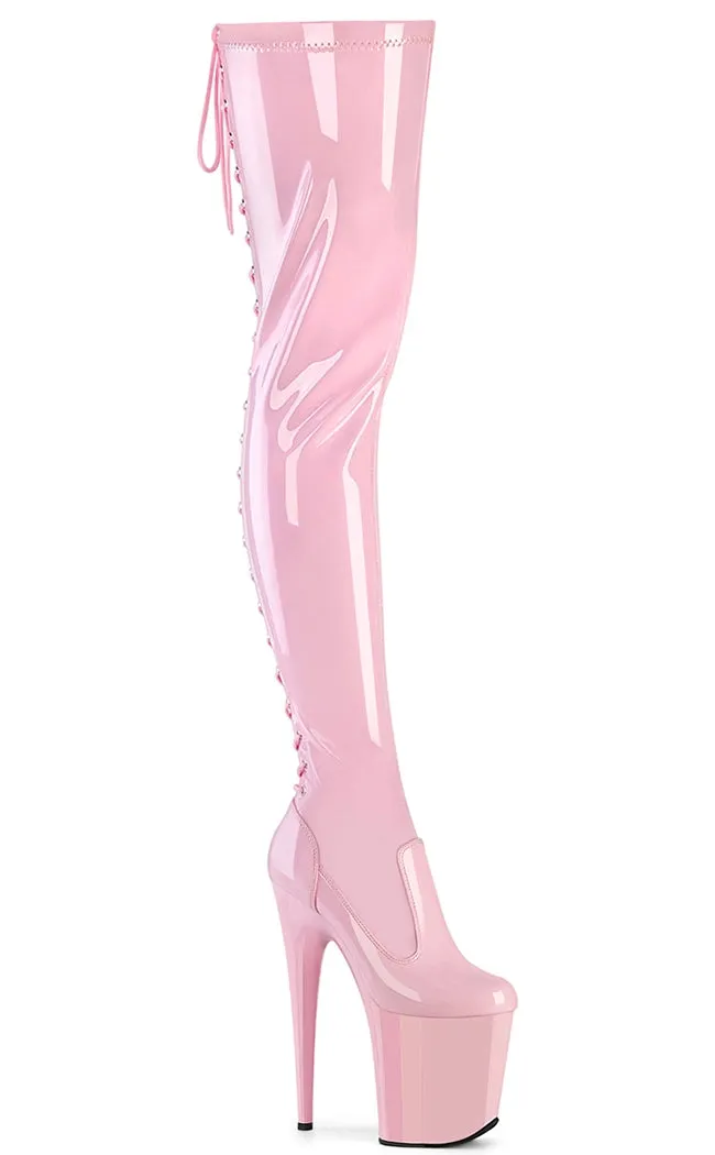 FLAMINGO-3850 Baby Pink Patent Thigh High Boots