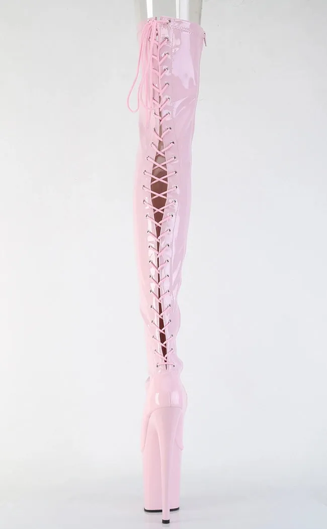 FLAMINGO-3850 Baby Pink Patent Thigh High Boots