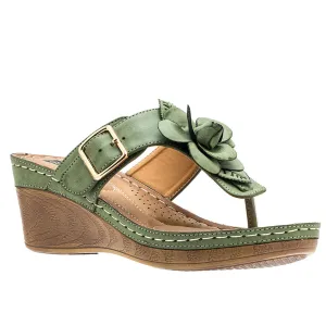 Flora Green Wedge Sandals