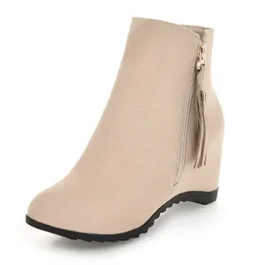 Fringe Warm Zip Up Wedge High Heels Plush